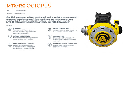 Apeks MTX-RC 潜水呼吸调节器备用二级头