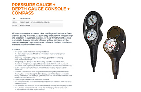 Apeks PRESSURE GAUGE DEPTH GAUGE CONSOLE COMPASS 潜水残压表 + 深度表 + 方位磁針（三联表）